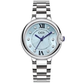 Elegant women's silver quartz watch with light blue sunray dial and crystal markers - Silver Light Blue Dial