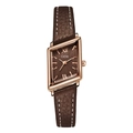 Women's quartz watch with rose gold rhombus case, brown dial, and leather strap - Coffee Strap Coffee Dial
