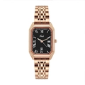 Elegant rose gold square watch with black Roman dial and date display for women - Black Dial Rose Gold Band