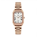 Gedi rose gold square watch with roman numerals and date window on a steel link band - Silver White Dial Rose Gold Band