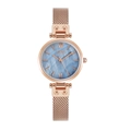 Women's rose gold quartz watch with light blue mother-of-pearl dial and mesh band - Blue Dial Rose Gold Band