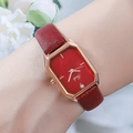 Orologio al quarzo da donna in oro rosa con cinturino in pelle rossa e quadrante quadrato - Cassa Oro Rosa Quadrante Rosso Cinturino Rosso