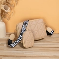 Two-piece beige quilted PU leather crossbody bag set with fashion patterned strap - Apricot