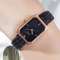 Orologio ottagonale oro rosa da donna con cinturino in pelle nera e strass sul quadrante - Cassa Oro Rosa Quadrante Nero Cinturino Nero