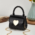 Mini black jelly bag featuring golden heart lock, quilted texture and gold chain strap - Black