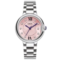 Silver stainless steel ladies watch with light pink dial and Roman numeral markers - Silver Pink Dial