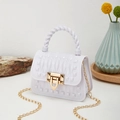 Mini white jelly crossbody bag with PVC diamond rivets and gold chain strap - White