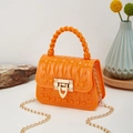 Mini orange jelly handbag with gold chain strap and stud details on PVC surface - Orange