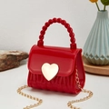 Mini sac à main rouge en gelée avec fermoir coeur doré et bandoulière chaîne - Rouge