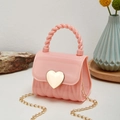 Petit sac en gelée rose pour femme avec poignée torsadée, boucle cœur dorée et chaîne - Rose