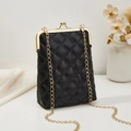 Elegante schwarze gesteppte Handy-Umhängetasche mit Goldverschluss und feiner Gliederkette - Schwarz