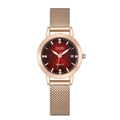 Women's quartz watch with rose gold mesh band, red sunray dial and crystal hour markers - Red Dial Rose Gold Band