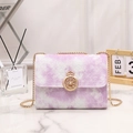 Elegant purple marble patterned chain crossbody bag with golden crown hardware - Brown