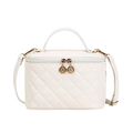 White quilted faux leather crossbody vanity bag with top handle and golden zippers - Standard Size / White