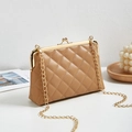 Quilted khaki chain handbag with elegant diamond stitching and gold metal frame - Apricot