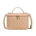 Elegant beige quilted vanity bag with top handle and gold zipper in luxury PU leather - Standard Size / Khaki