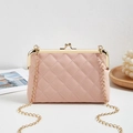 Pink quilted crossbody bag with gold metal frame and detachable chain strap - Pink