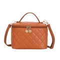 Brown quilted faux leather handbag with adjustable strap and metallic gold zippers - Standard Size / Brown