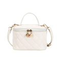 Beige quilted leather mini cosmetic bag with diamond stitching and gold hardware - Small / White