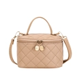 Quilted light coffee small handbag with gold zipper and top handle in faux leather - Small / Khaki