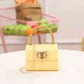 Mini borsa jelly giallo chiaro con trama a coccodrillo e manico in bambù retrò - Giallo