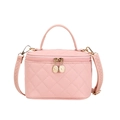 Pink quilted embroidery handbag with gold hardware and adjustable strap for women - Small / Pink