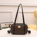 Retro motorcycle tote bag with black and gold floral pattern and wide woven strap - Black