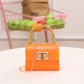Mini sac jelly orange avec texture crocodile et poignée en bambou doré avec chaîne - Orange