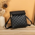 Black quilted crossbody bag with golden zipper and adjustable nylon shoulder strap - Black
