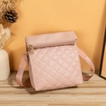 Pink quilted crossbody bag with diamond stitching and adjustable wide shoulder strap - Pink