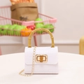 Mini sac blanc à motif crocodile avec poignée en bambou et bandoulière chaîne dorée - Blanc