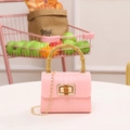 Mini sac gelée rose avec motif crocodile, poignée en bambou et bandoulière chaîne dorée - Rose
