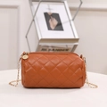 Chic quilted cylinder chain bag in brown orange finish with gold metal strap - Brown