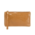 Minimalist brown crocodile texture clutch purse with wristlet strap and zipper closure - Brown