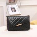 Classic black quilted crossbody bag with golden chain strap and metal flap hardware - Black