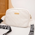 Minimalist white embossed women's camera bag featuring wide fashion crossbody strap - Apricot
