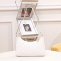 Elegant white quilted hobo shoulder bag with classic diamond stitching and gold hardware - White