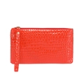 Minimalist red faux crocodile leather clutch purse with a glossy finish and wristlet - Red