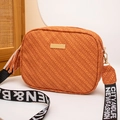 Elegant orange embossed camera bag for women with wide fashion letter print strap - Brown