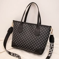 Borsa tote nera da donna con stampa geometrica e tracolla in tessuto rimovibile - Nero