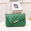 Dark green quilted crossbody bag with gold chain strap and elegant metal lock - Green