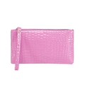 Pink faux leather wristlet clutch purse featuring a glossy embossed crocodile texture - Purple