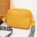 Yellow woven texture crossbody camera bag for women with wide decorative strap - Yellow