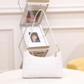 Quilted white shoulder bag in soft PU leather with gold hardware and zipper detail - White Grid Pattern
