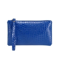 Navy blue rectangular clutch purse with crocodile embossed pattern and wrist strap - Blue