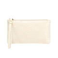 Cream white faux crocodile skin textured clutch purse with wristlet and gold zipper - Off White