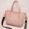 Pink tote bag with geometric print and a branded wide shoulder strap for women - Pink