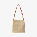 Bolso tote de paja tejida con asas marrones y un elegante patrón en forma de V - Marrón