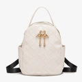 Mini white backpack for women featuring woven texture and golden swan hardware - White