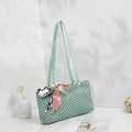 Mint green shoulder bag with geometric texture and decorative floral silk scarf - Green